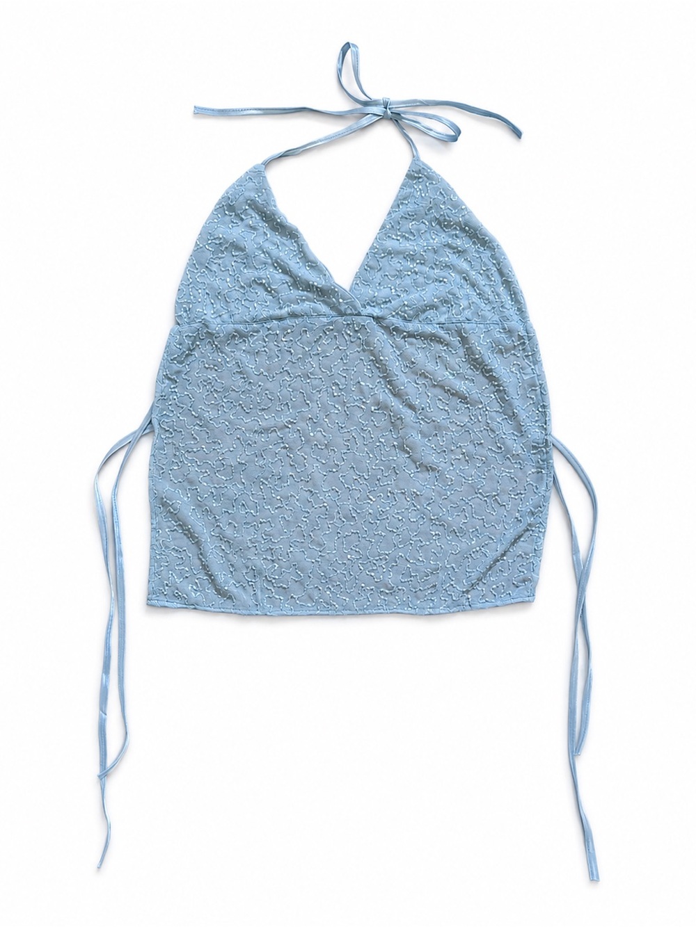 One of a Kind Hand Beaded Blue Halter Top Made in India Y2K